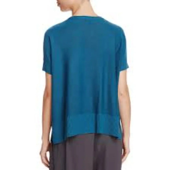 Eillen Fisher Blue Tencell & Merino Wool Short Sleeve Sweater Size XXS - Picture 4 of 7